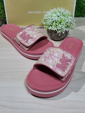 Michael Kors MK Platform Slides - Signature Rose US Women's 9 NEW